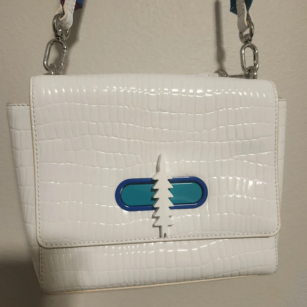 Thacker NYC purse in a crisp white croc embossed finish